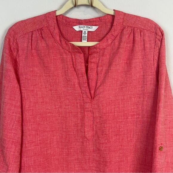 Ellen Tracy Red Linen Tunic Top M - Picture 2 of 9